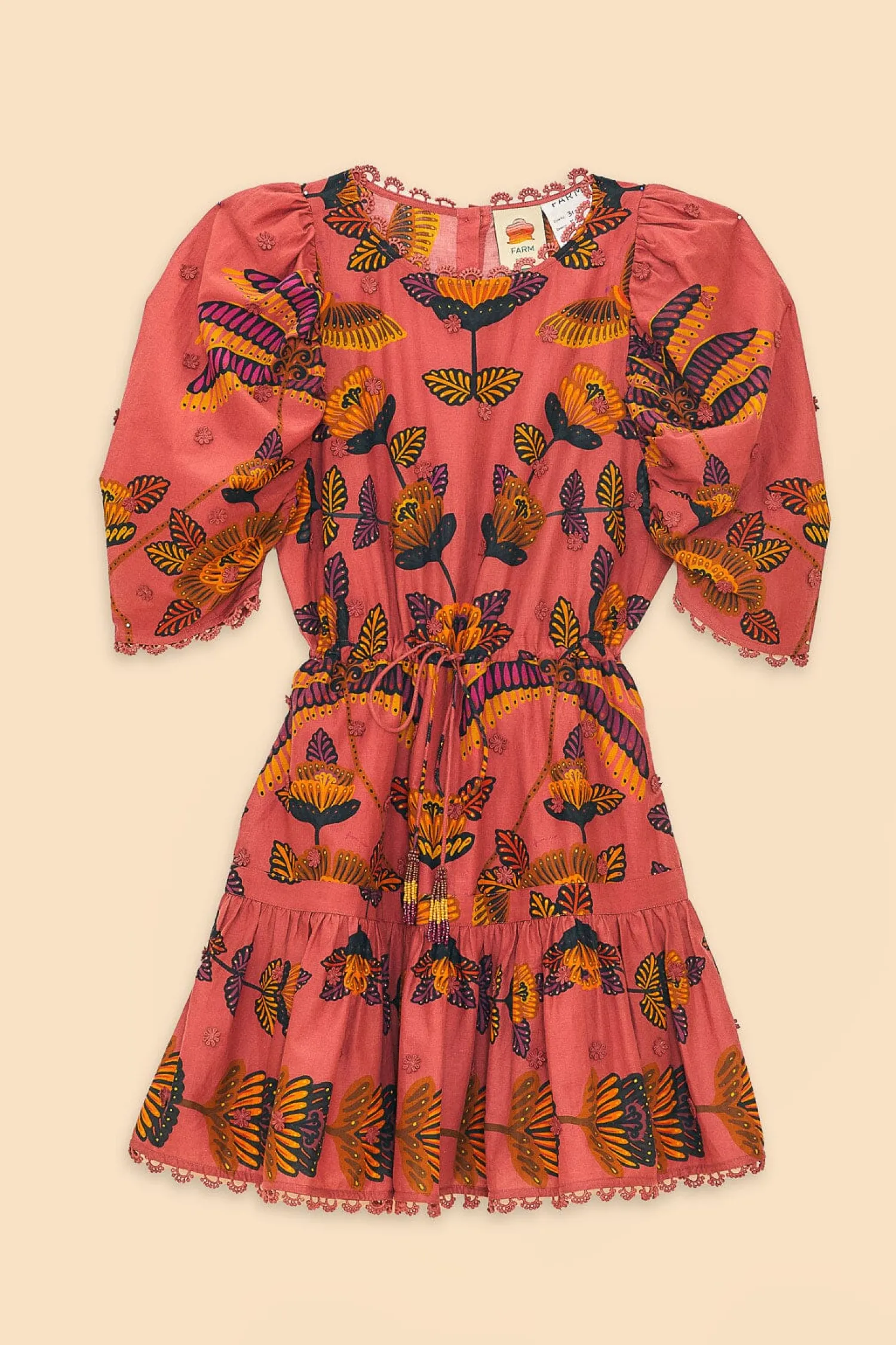 FARM Rio BLUSH LIVING BLOOM SHORT SLEEVE MINI DRESS
