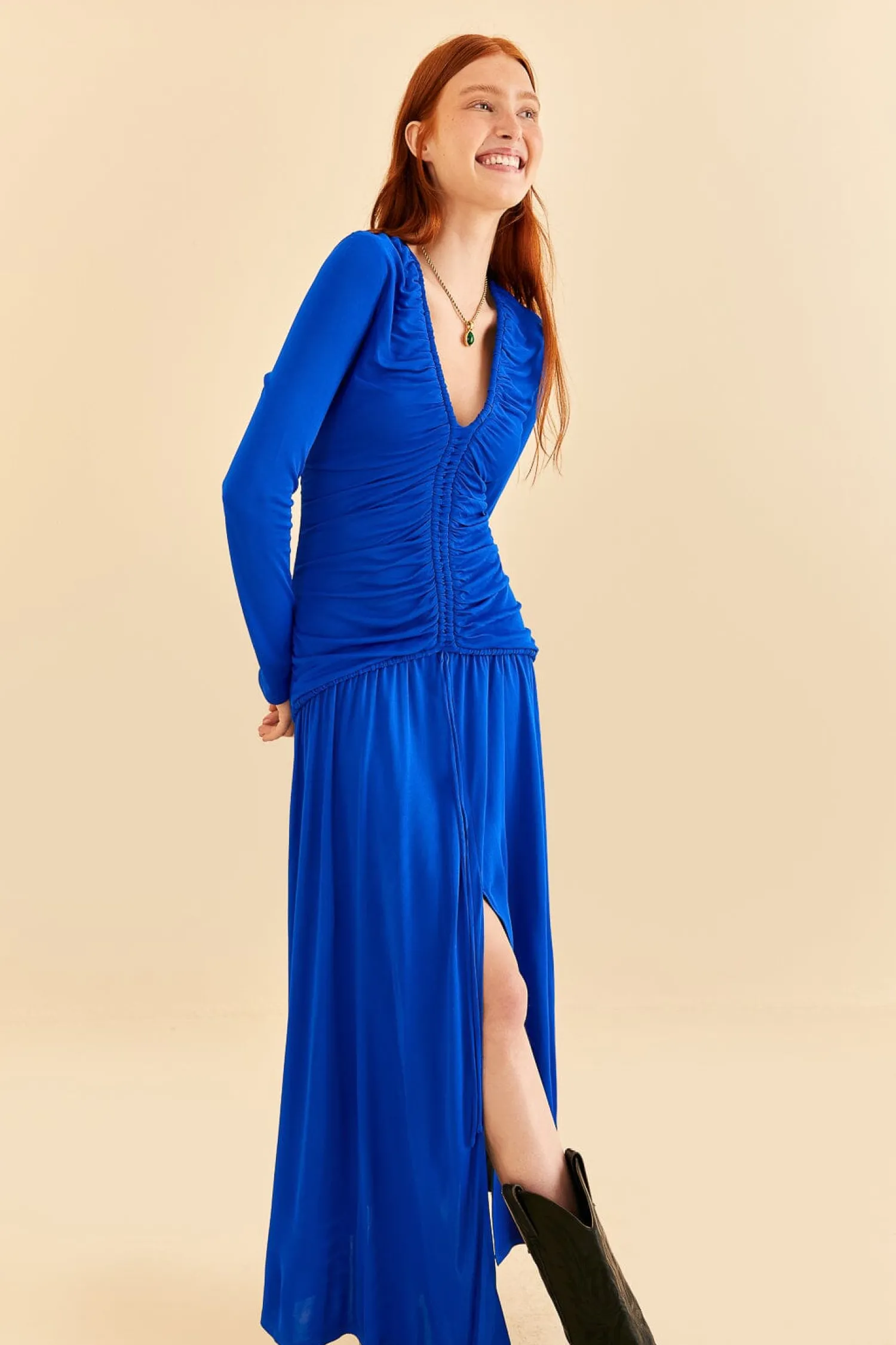 FARM Rio BRIGHT BLUE LONG SLEEVE MIDI DRESS