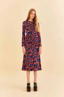 FARM Rio BRIGHT BLUE MUSHROOM SKETCH LENZING™ ECOVERO™ VISCOSE MIDI DRESS