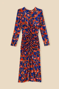 FARM Rio BRIGHT BLUE MUSHROOM SKETCH LENZING™ ECOVERO™ VISCOSE MIDI DRESS