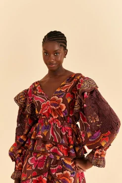 FARM Rio BROWN BRIGHT FLORA BLOUSE