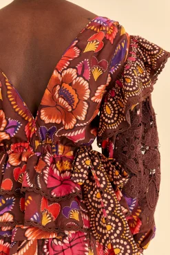 FARM Rio  BROWN BRIGHT FLORA BLOUSE