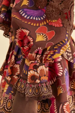 FARM Rio  BROWN BRIGHT FLORA BLOUSE