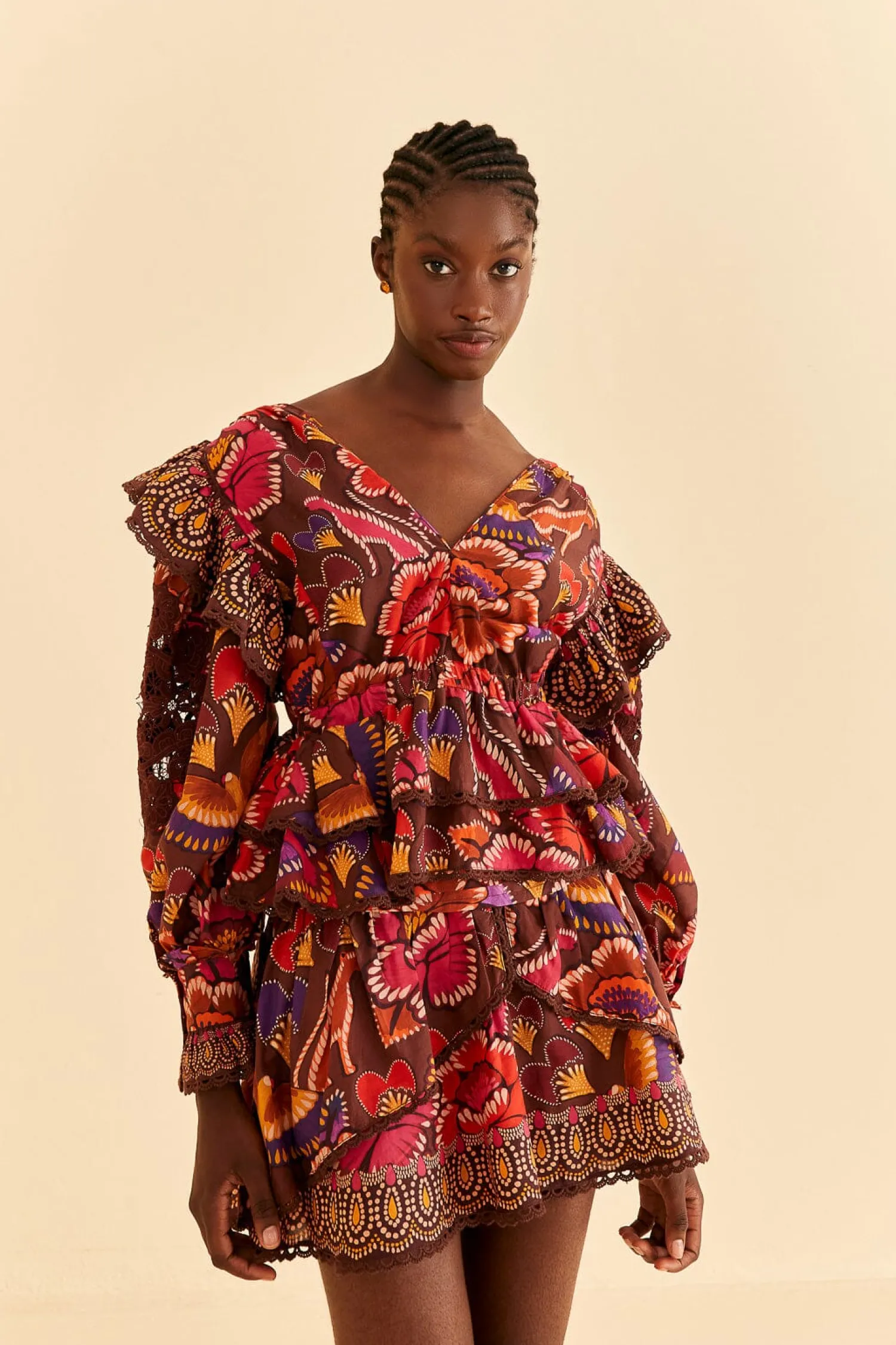 FARM Rio BROWN BRIGHT FLORA MINI SKIRT