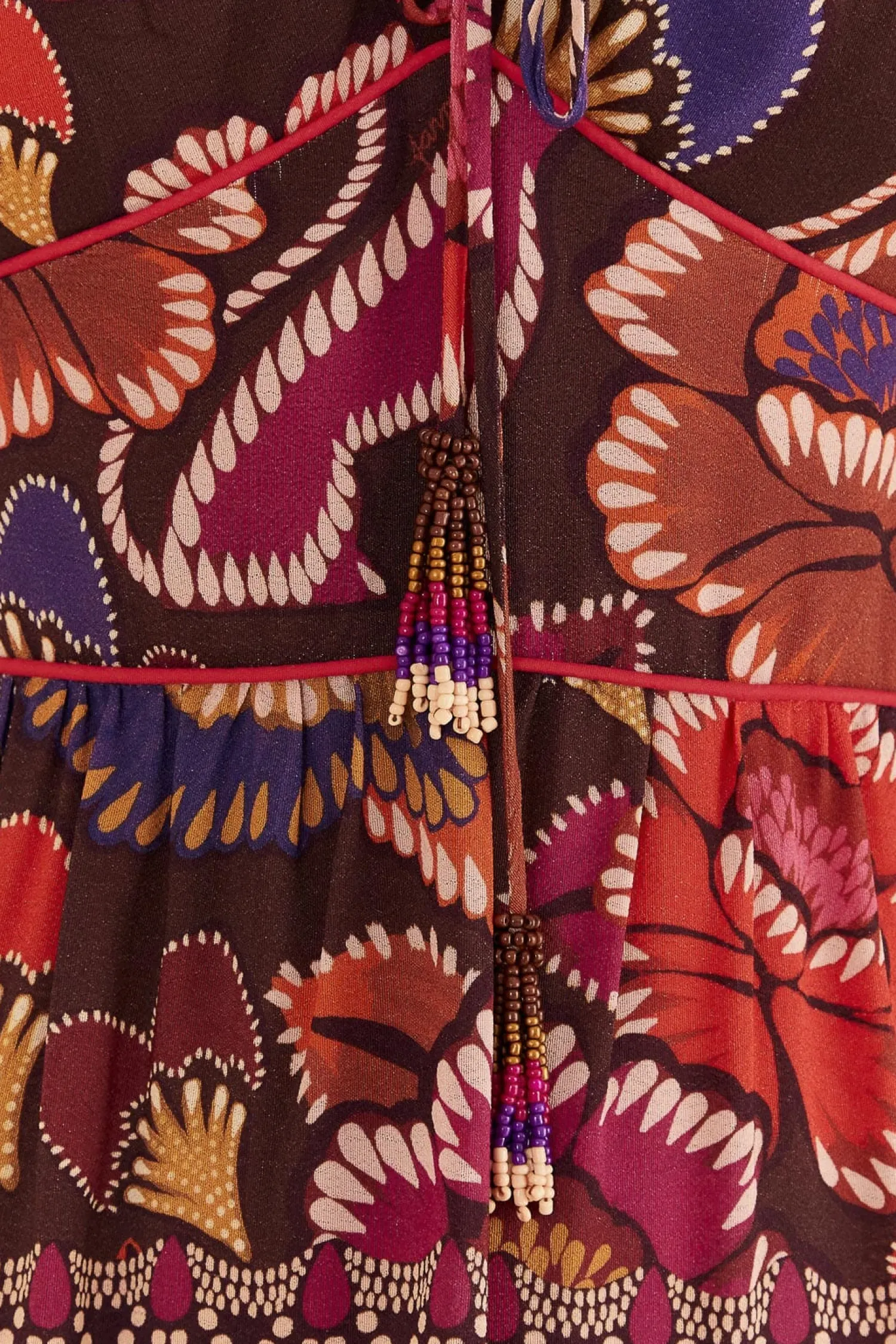 FARM Rio BROWN BRIGHT FLORA SHORT SLEEVE MIDI DRESS