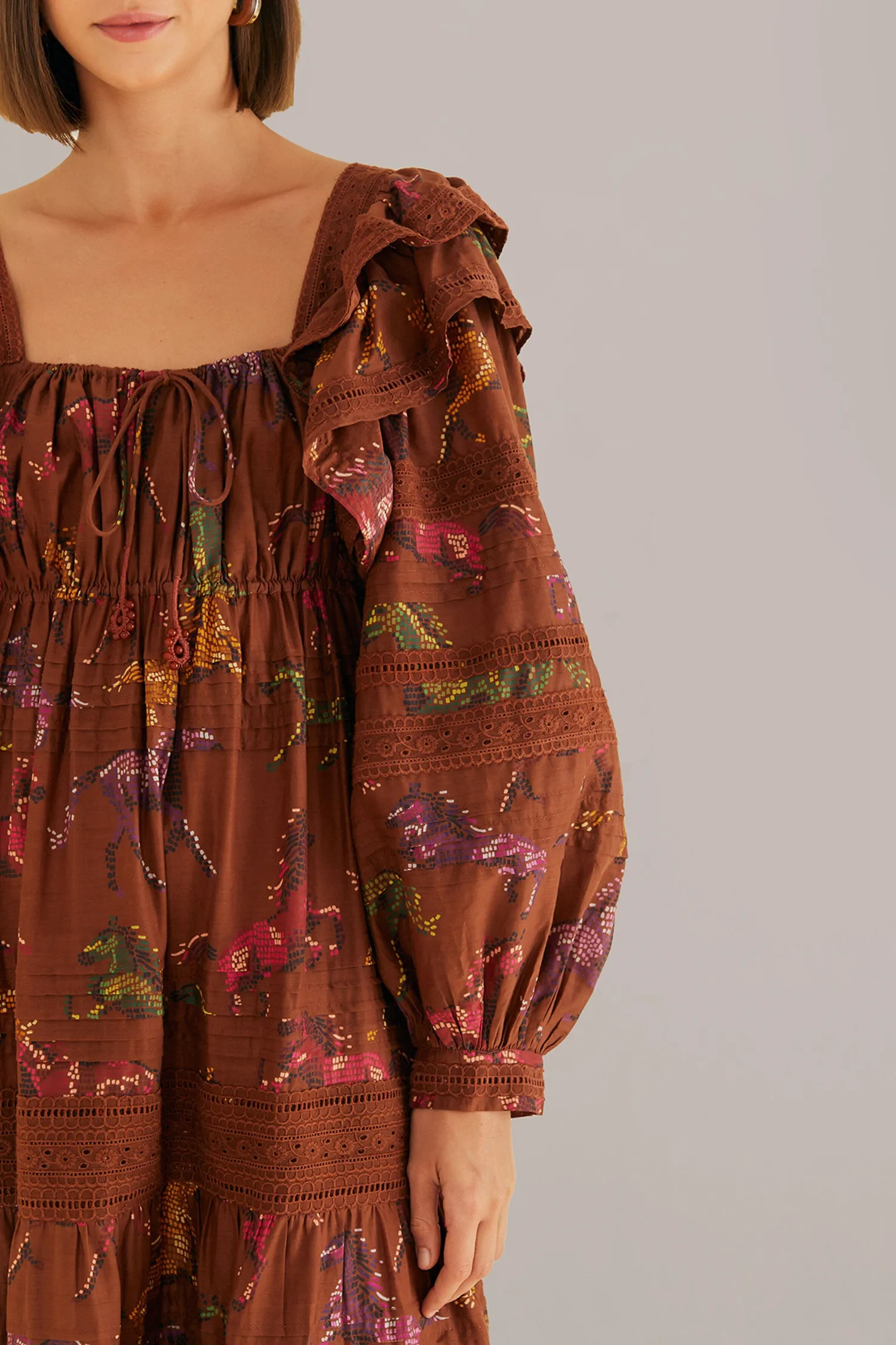 FARM Rio BROWN DOTTED HORSES MAXI DRESS