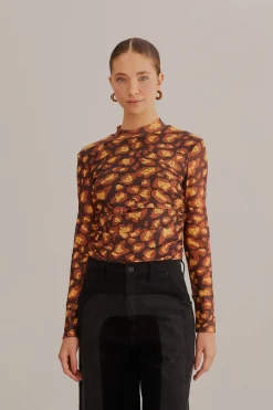 FARM Rio  BROWN LEOPARD DESIRE TULLE BLOUSE
