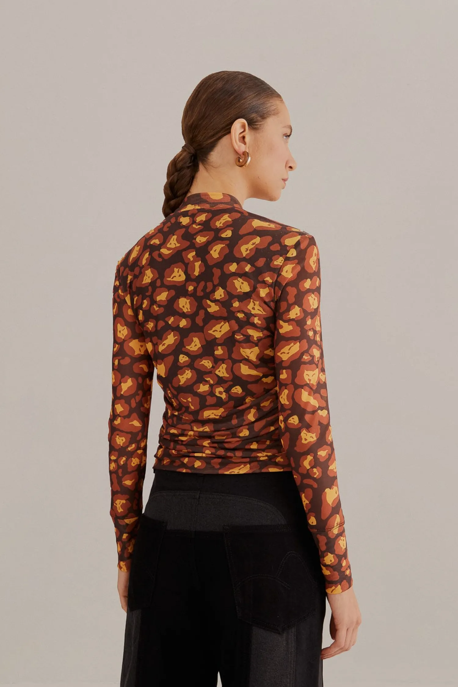 FARM Rio BROWN LEOPARD DESIRE TULLE BLOUSE