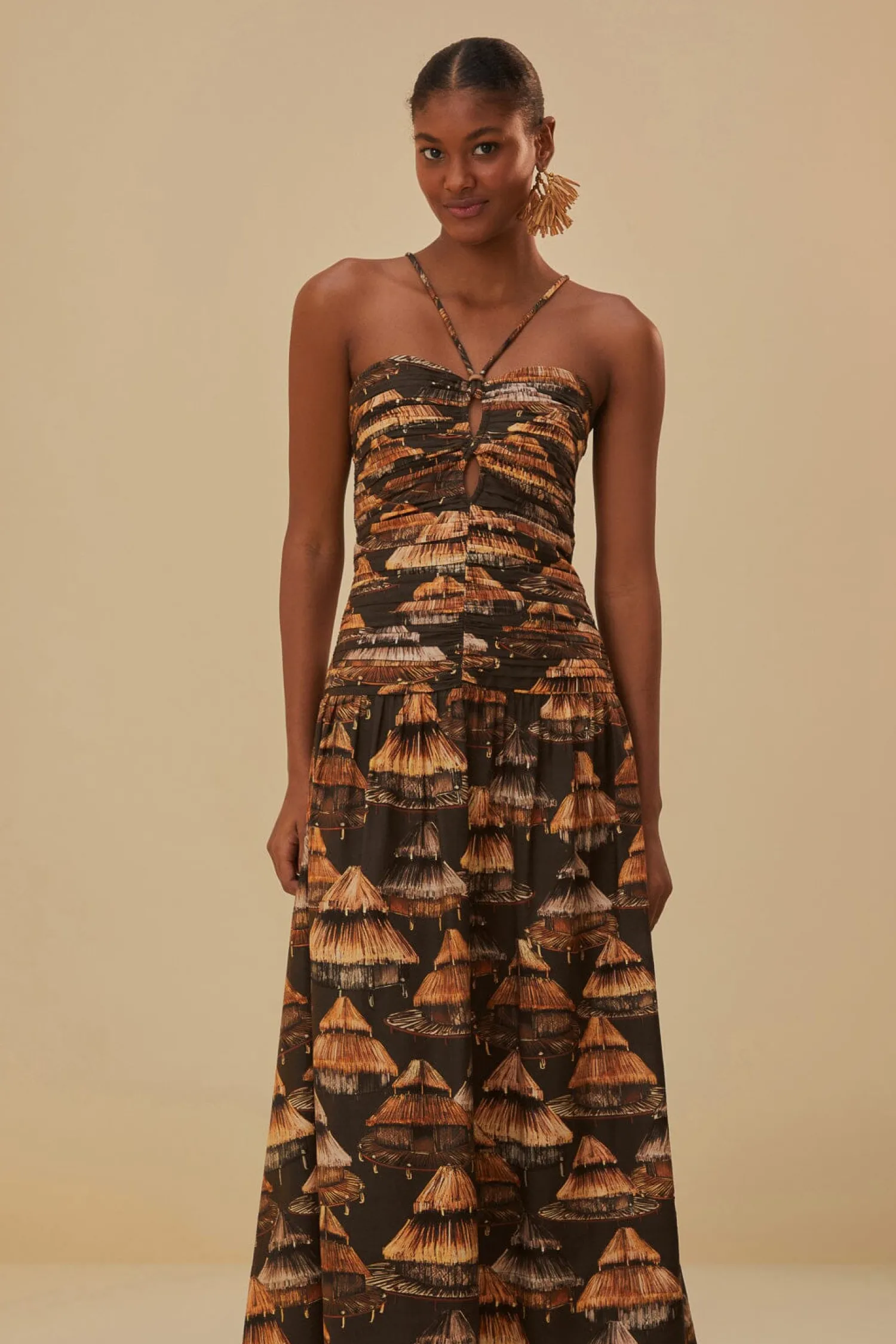 FARM Rio BROWN SHUHU MAXI DRESS SLEEVELESS