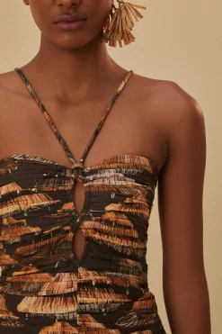 FARM Rio BROWN SHUHU MAXI DRESS SLEEVELESS
