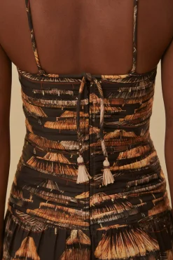 FARM Rio BROWN SHUHU MAXI DRESS SLEEVELESS
