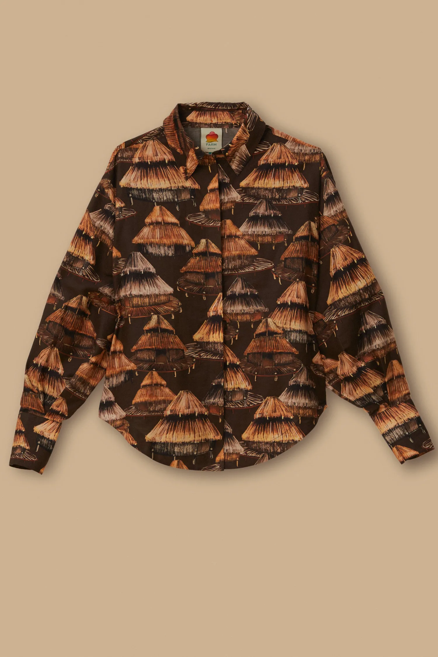 FARM Rio BROWN SHUHU SHIRT LONG SLEEVES