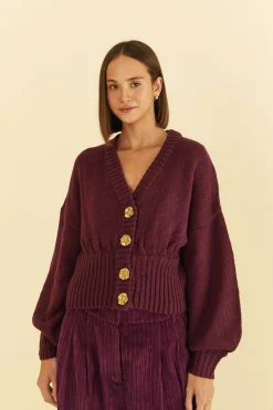 FARM Rio  BURGUNDY BUBBLE KNIT CARDIGAN