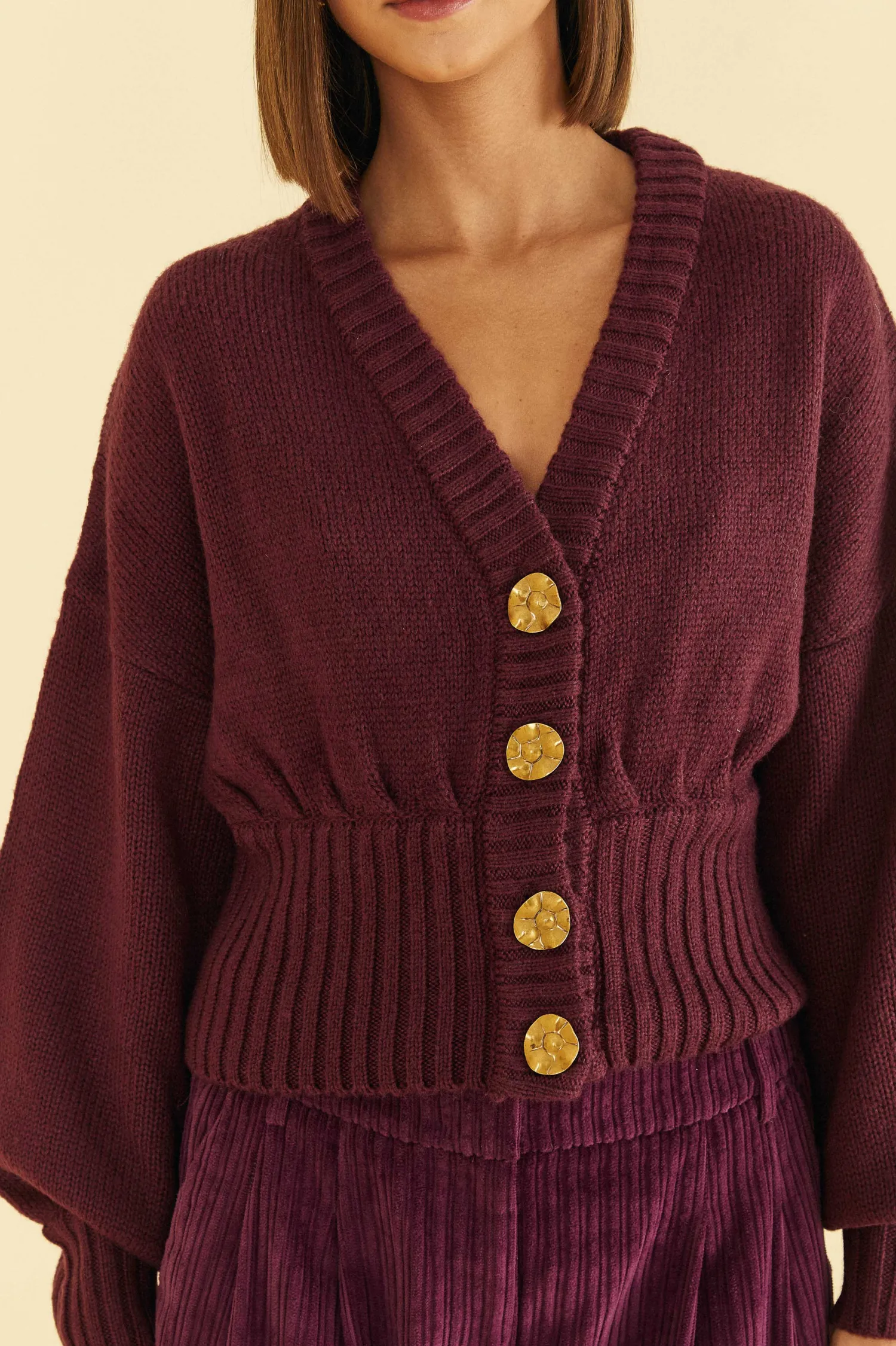 FARM Rio BURGUNDY BUBBLE KNIT CARDIGAN
