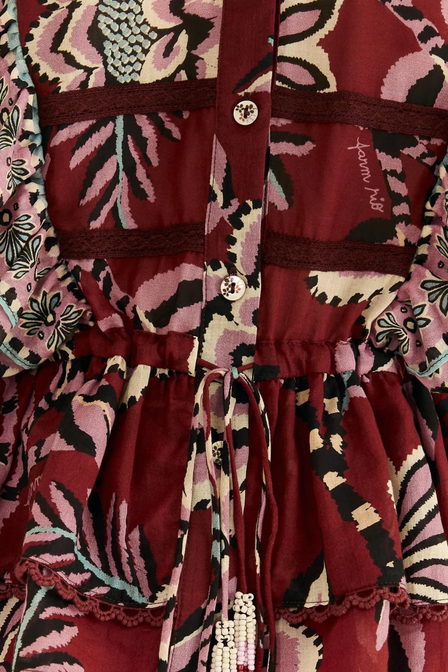 FARM Rio BURGUNDY PINEAPPLE INSPIRATION RUFFLE BLOUSE