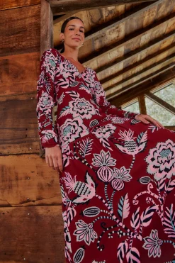 FARM Rio  BURGUNDY PINEAPPLE INSPIRATION V NECK MAXI DRESS