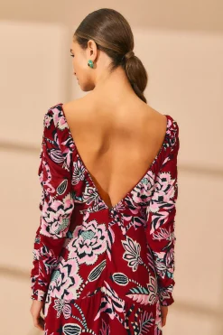 FARM Rio BURGUNDY PINEAPPLE INSPIRATION V NECK MAXI DRESS
