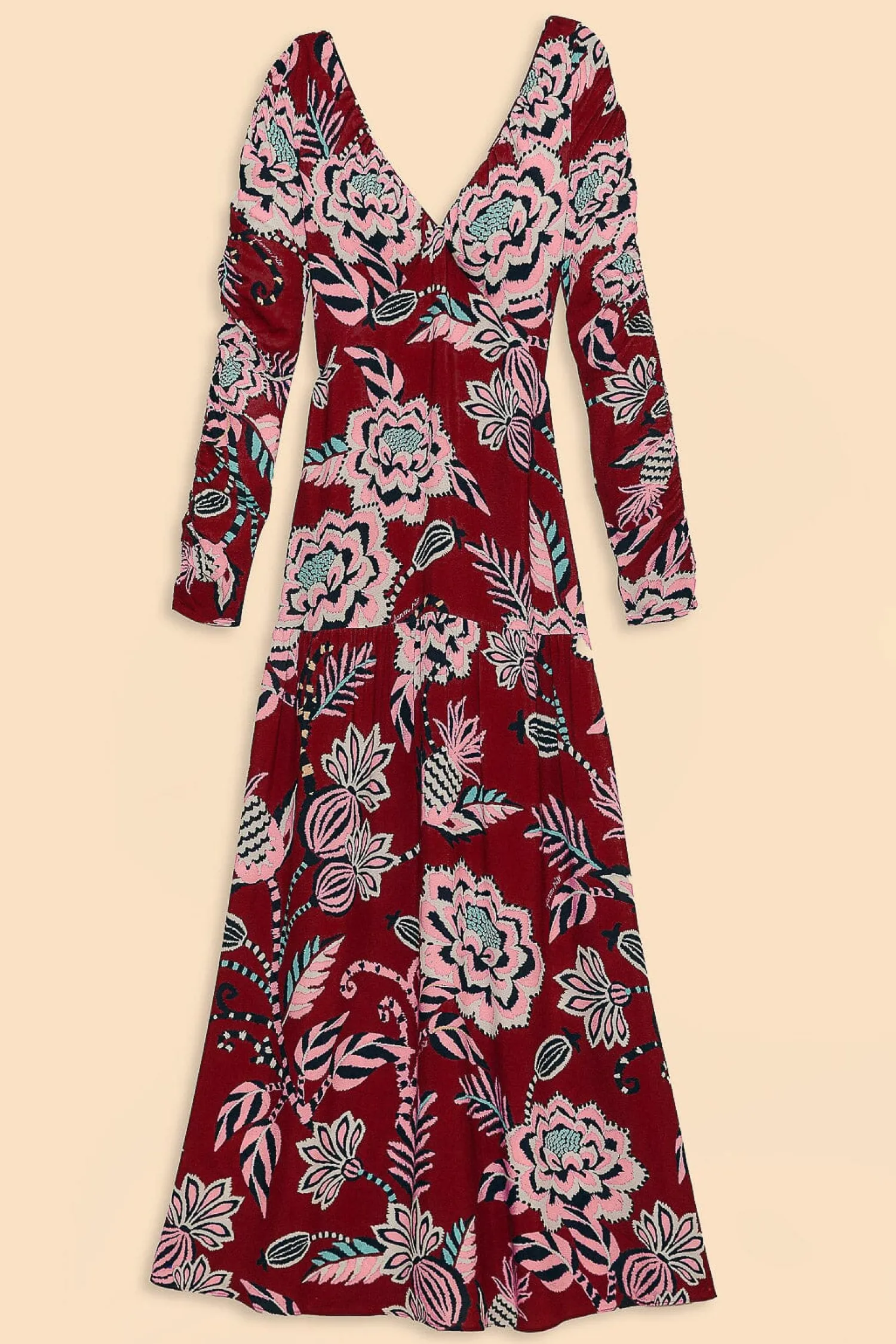 FARM Rio BURGUNDY PINEAPPLE INSPIRATION V NECK MAXI DRESS