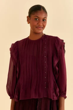 FARM Rio BURGUNDY RUFFLE BLOUSE