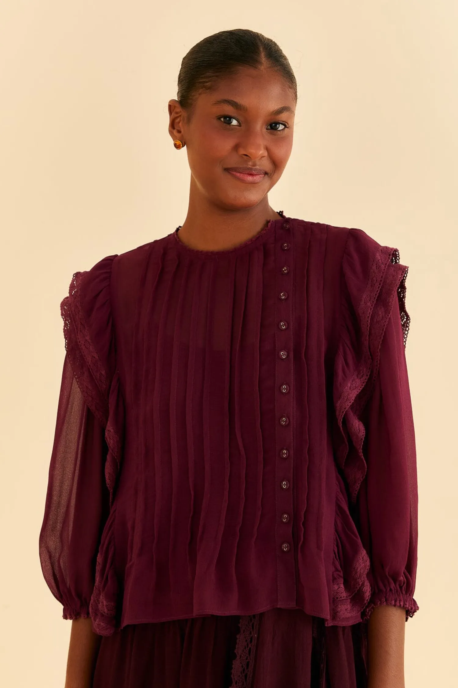 FARM Rio BURGUNDY RUFFLE BLOUSE