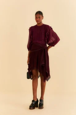 FARM Rio  BURGUNDY RUFFLE BLOUSE