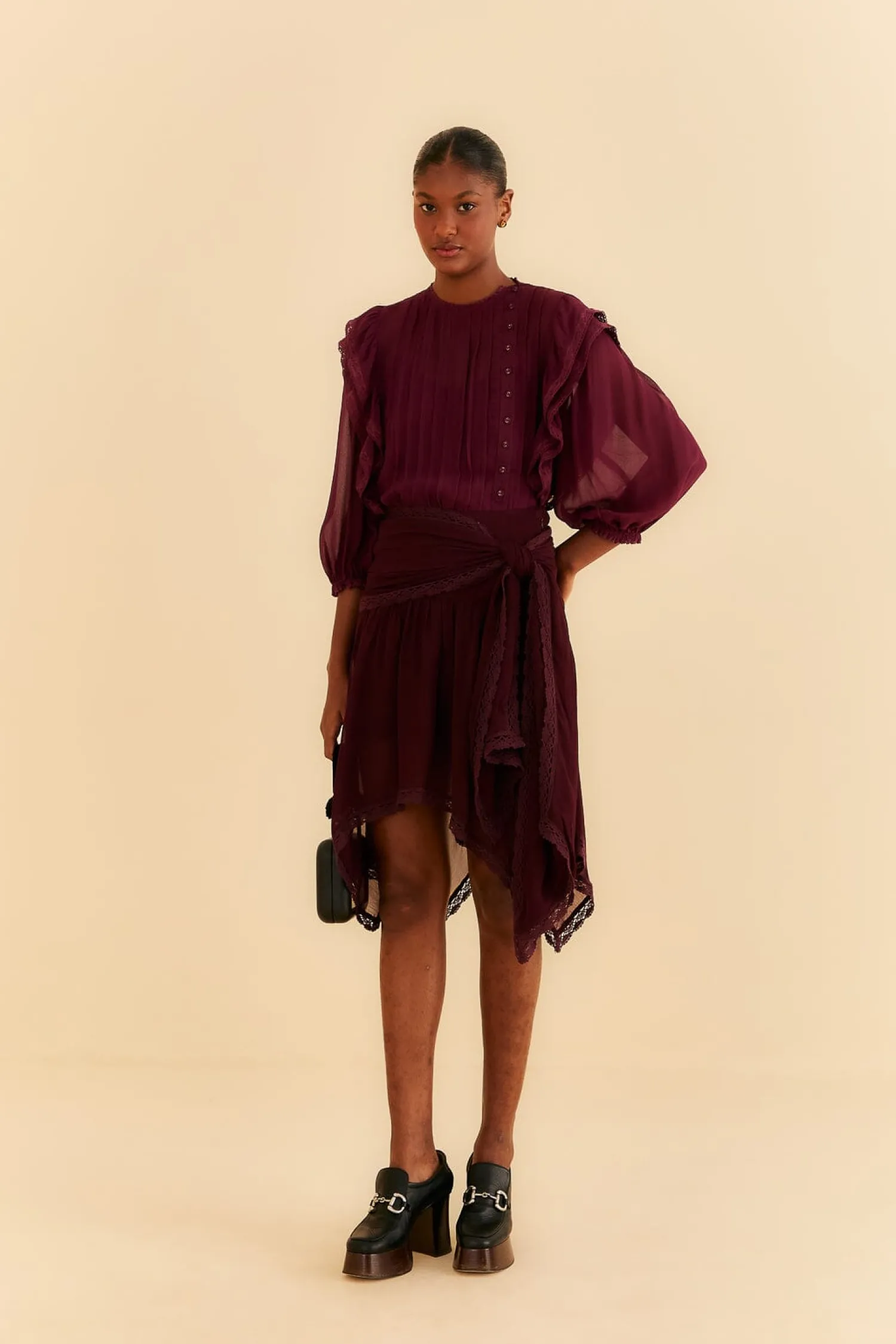 FARM Rio BURGUNDY RUFFLE BLOUSE