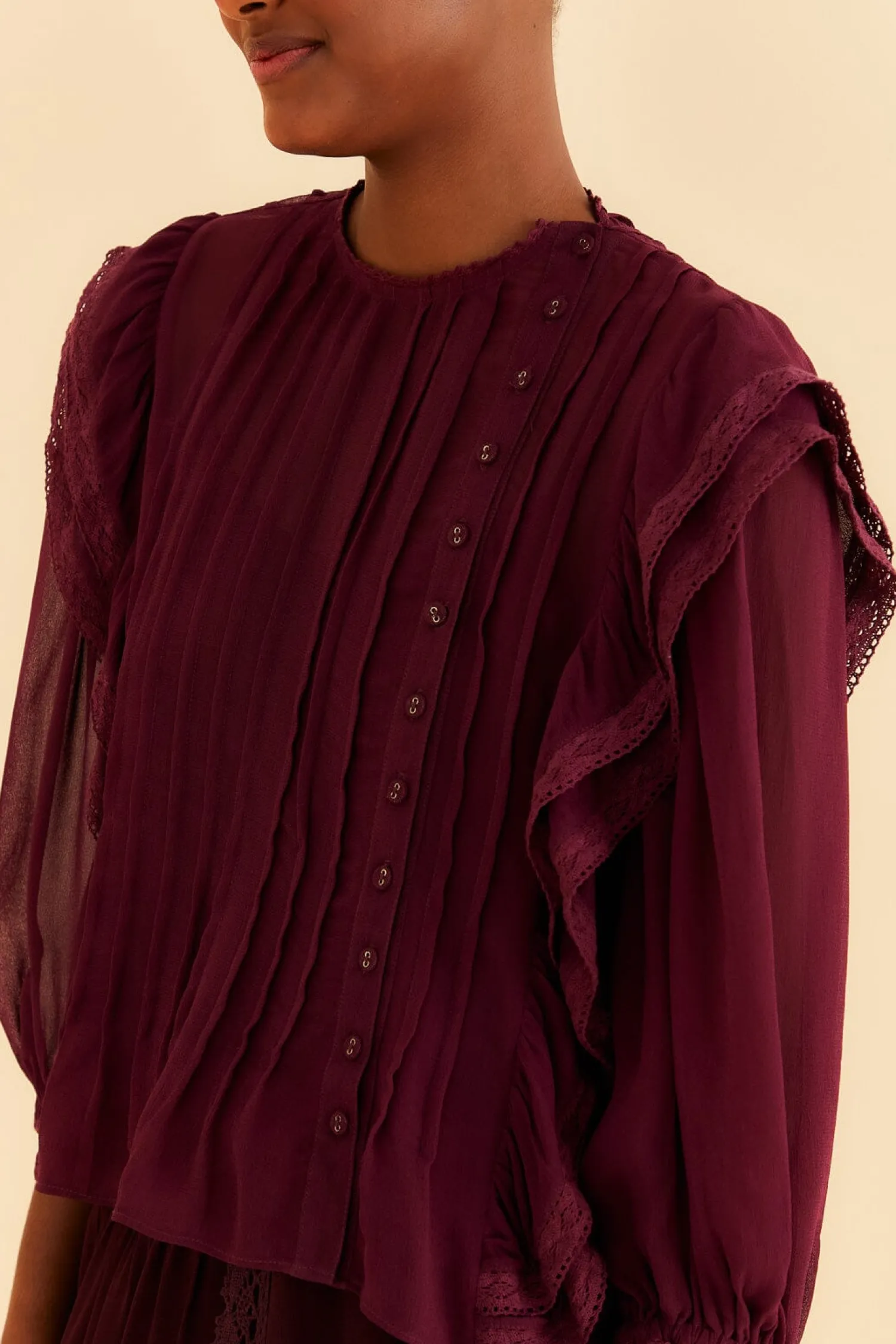FARM Rio BURGUNDY RUFFLE BLOUSE