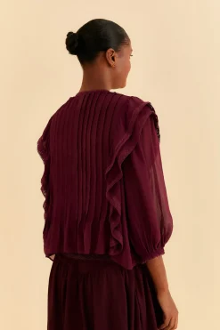 FARM Rio BURGUNDY RUFFLE BLOUSE