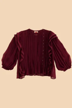 FARM Rio BURGUNDY RUFFLE BLOUSE