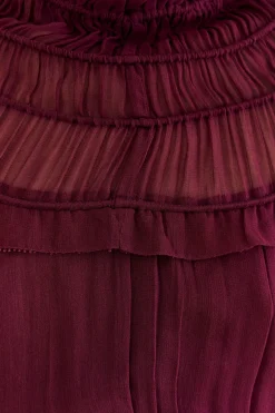 FARM Rio  BURGUNDY RUFFLE HIGH NECK BLOUSE
