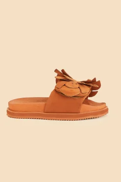 FARM Rio  CARAMEL MONSTERA ANATOMIC SLIDE SANDAL