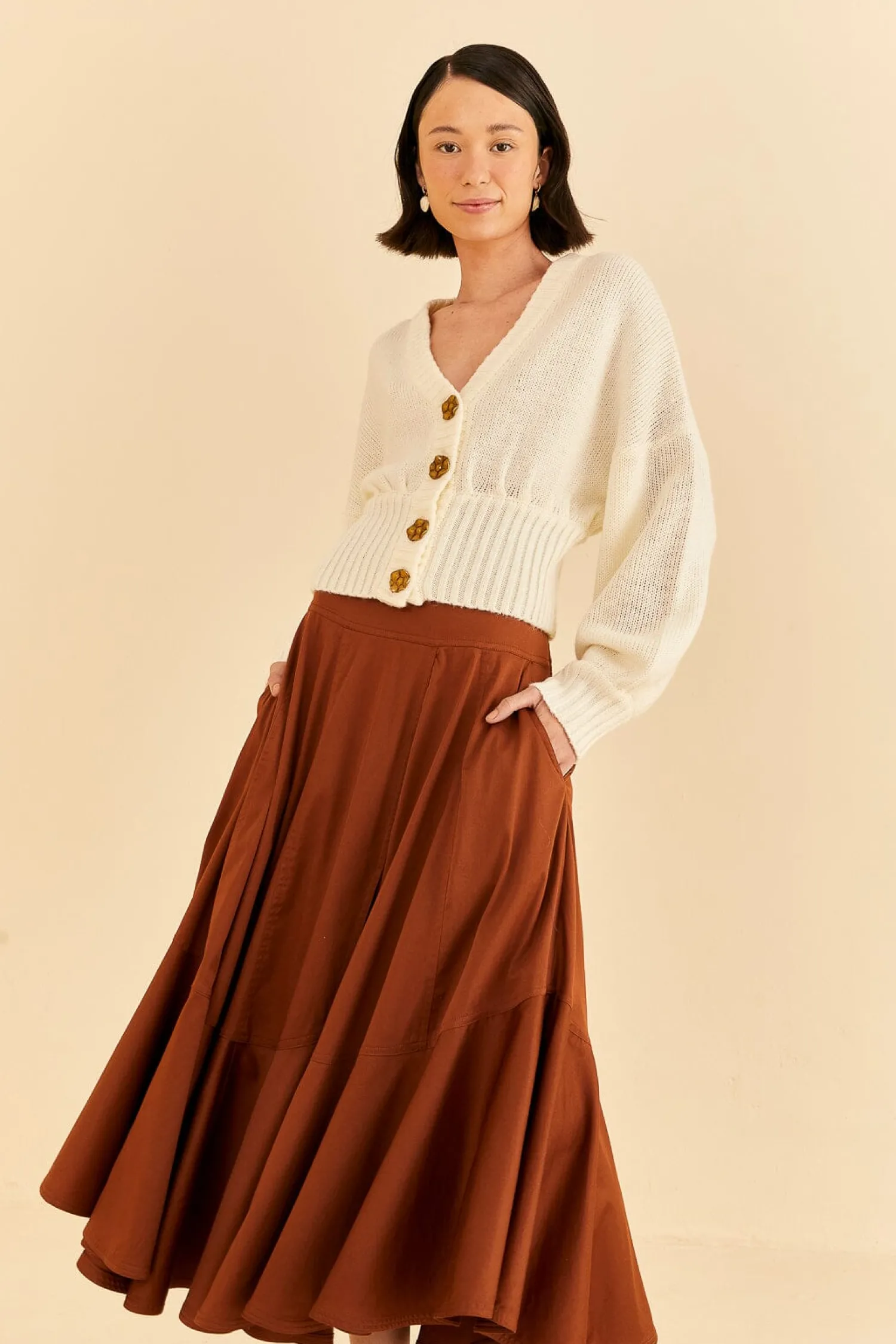 FARM Rio CARAMEL RUFFLE MAXI SKIRT