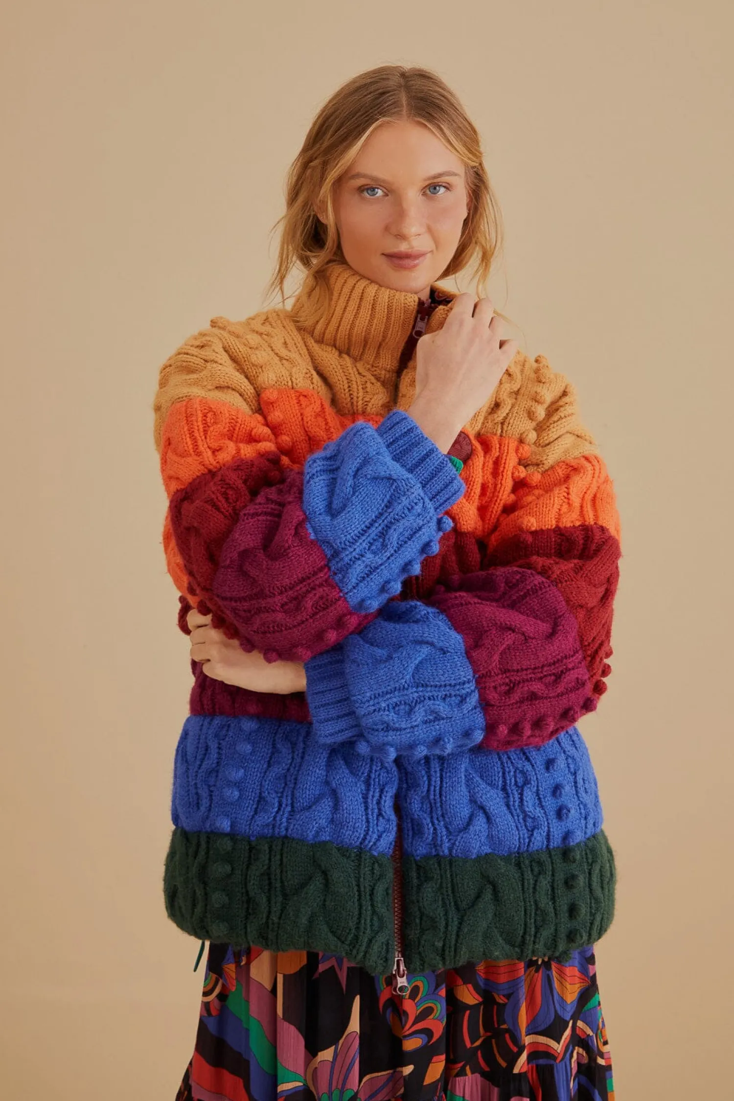 FARM Rio COLORFUL STRIPES KNIT REVERSIBLE PUFFER JACKET