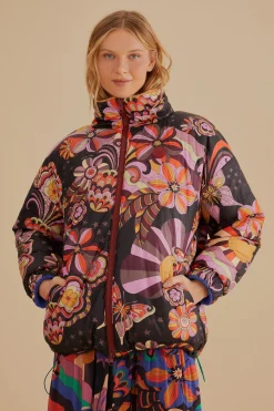 FARM Rio  COLORFUL STRIPES KNIT REVERSIBLE PUFFER JACKET