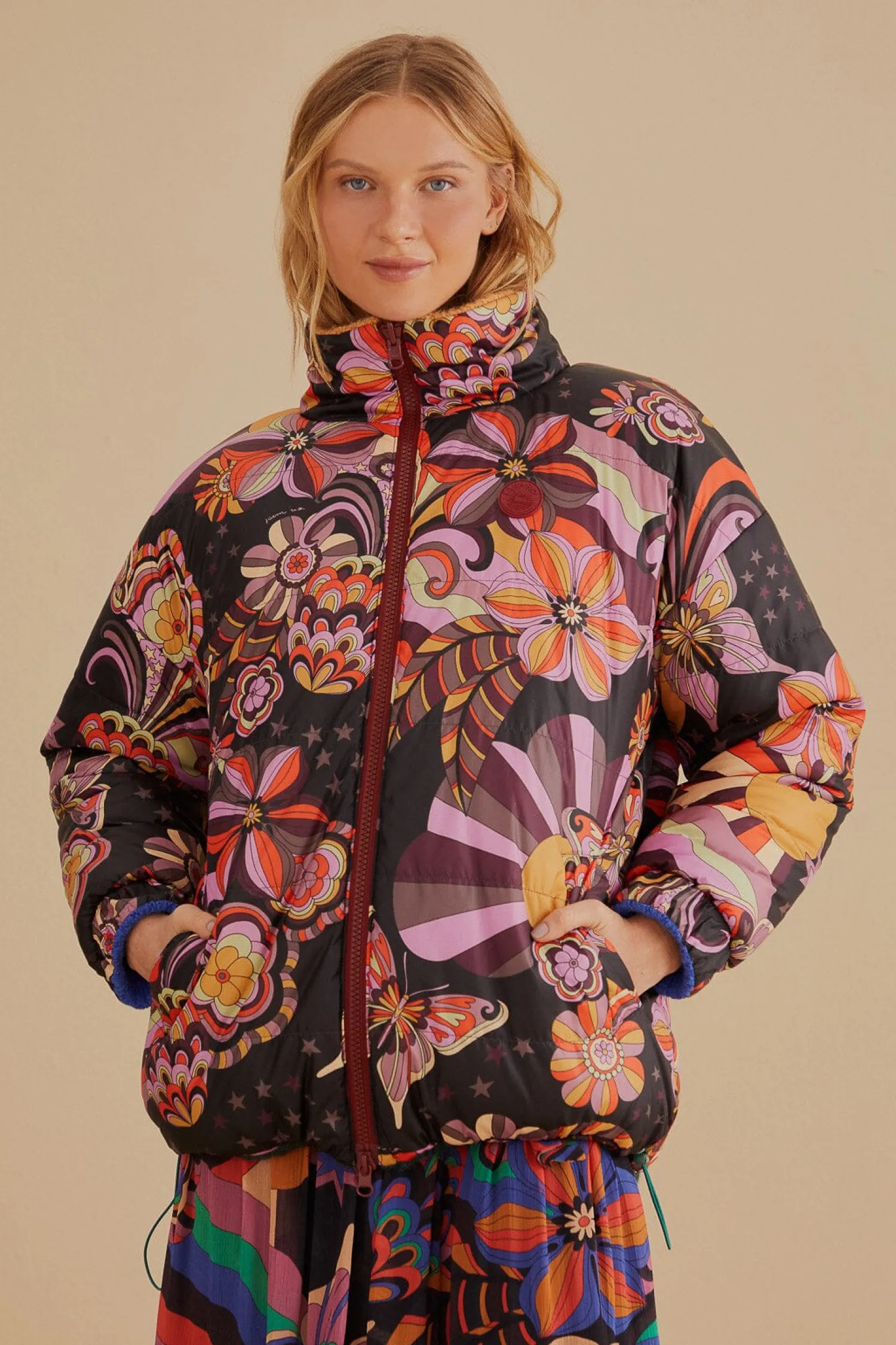 FARM Rio COLORFUL STRIPES KNIT REVERSIBLE PUFFER JACKET