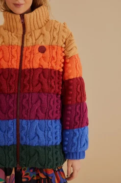 FARM Rio COLORFUL STRIPES KNIT REVERSIBLE PUFFER JACKET