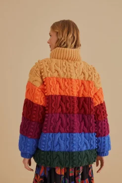 FARM Rio COLORFUL STRIPES KNIT REVERSIBLE PUFFER JACKET