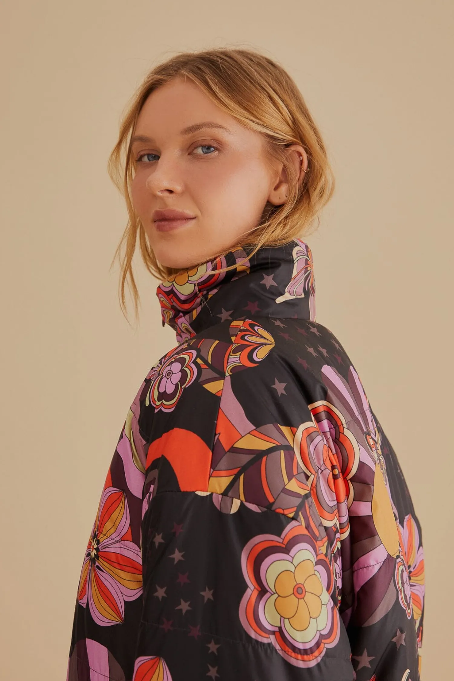 FARM Rio COLORFUL STRIPES KNIT REVERSIBLE PUFFER JACKET