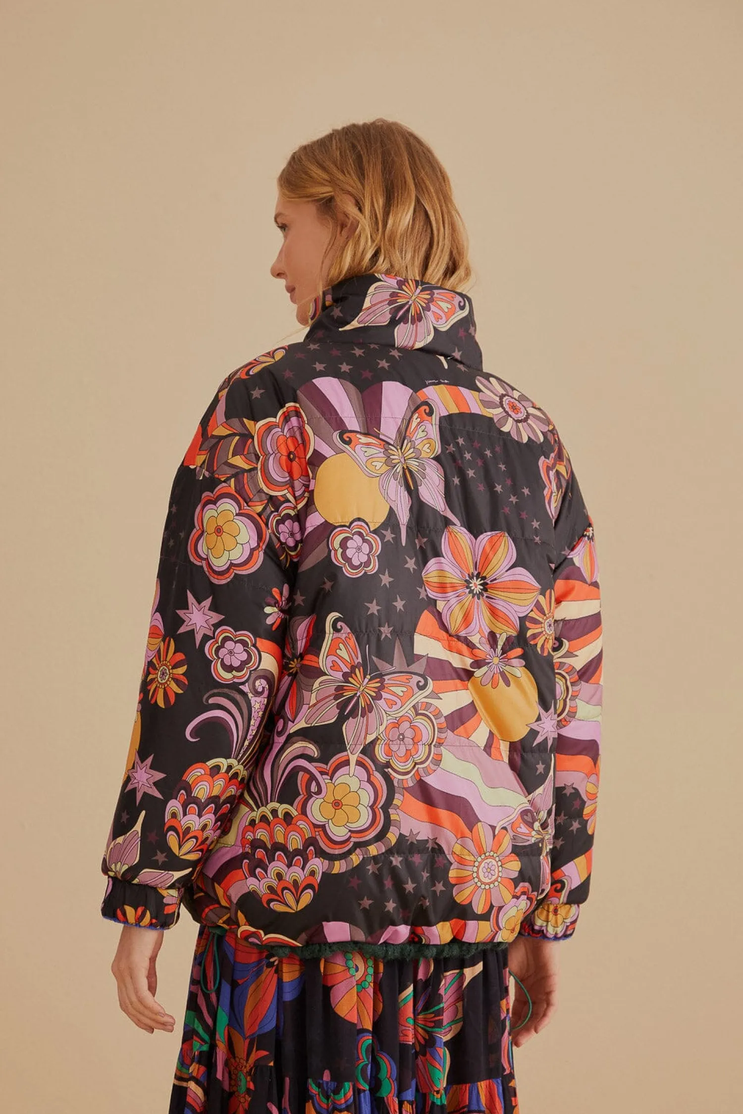 FARM Rio COLORFUL STRIPES KNIT REVERSIBLE PUFFER JACKET