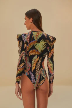 FARM Rio COOL FOLIAGE BLACK BODYSUIT