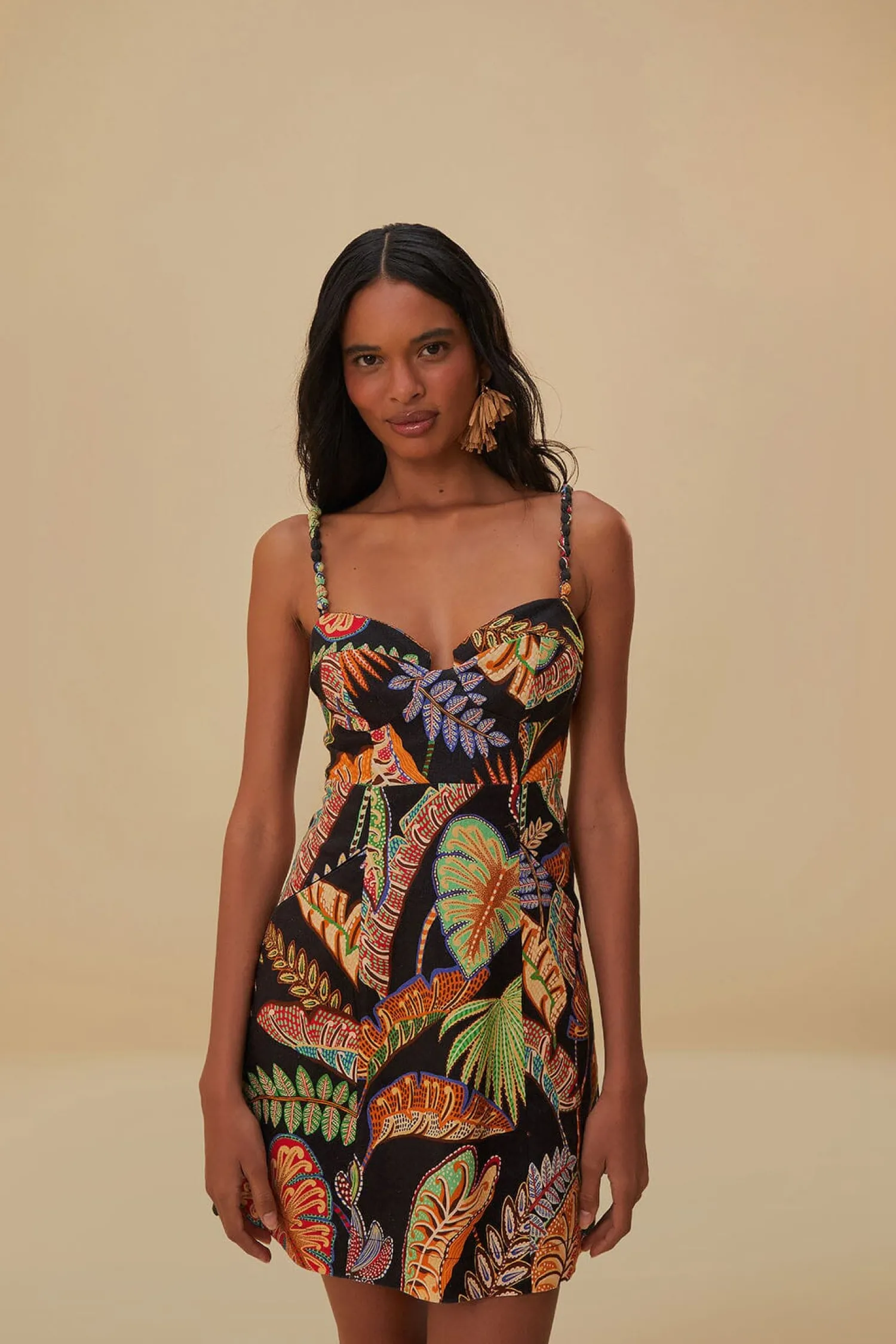 FARM Rio COOL FOLIAGE BLACK MINI DRESS