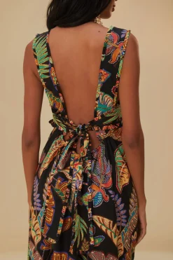 FARM Rio COOL FOLIAGE BLACK SLEEVELESS MAXI DRESS