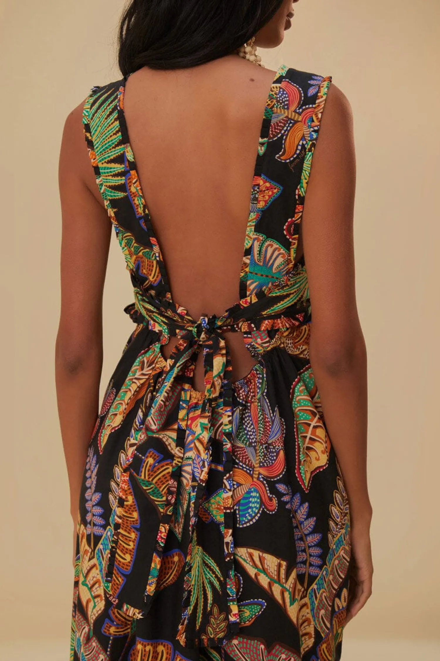 FARM Rio COOL FOLIAGE BLACK SLEEVELESS MAXI DRESS