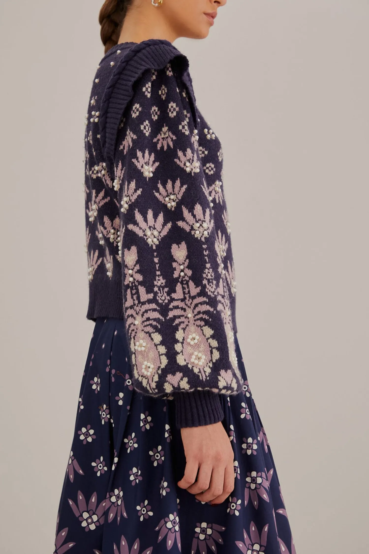 FARM Rio DARK BLUE AINIKA MARTINA KNIT SWEATER