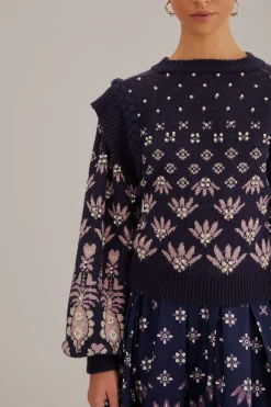 FARM Rio DARK BLUE AINIKA MARTINA KNIT SWEATER