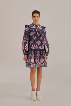 FARM Rio  DARK BLUE AINIKA MARTINA LONG SLEEVE MINI DRESS
