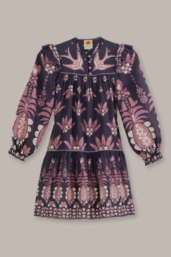 FARM Rio  DARK BLUE AINIKA MARTINA LONG SLEEVE MINI DRESS