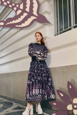 FARM Rio  DARK BLUE AINIKA MARTINA MIDI SKIRT