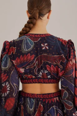 FARM Rio DARK BLUE TROPICAL SHINE CUT OUT MAXI DRESS