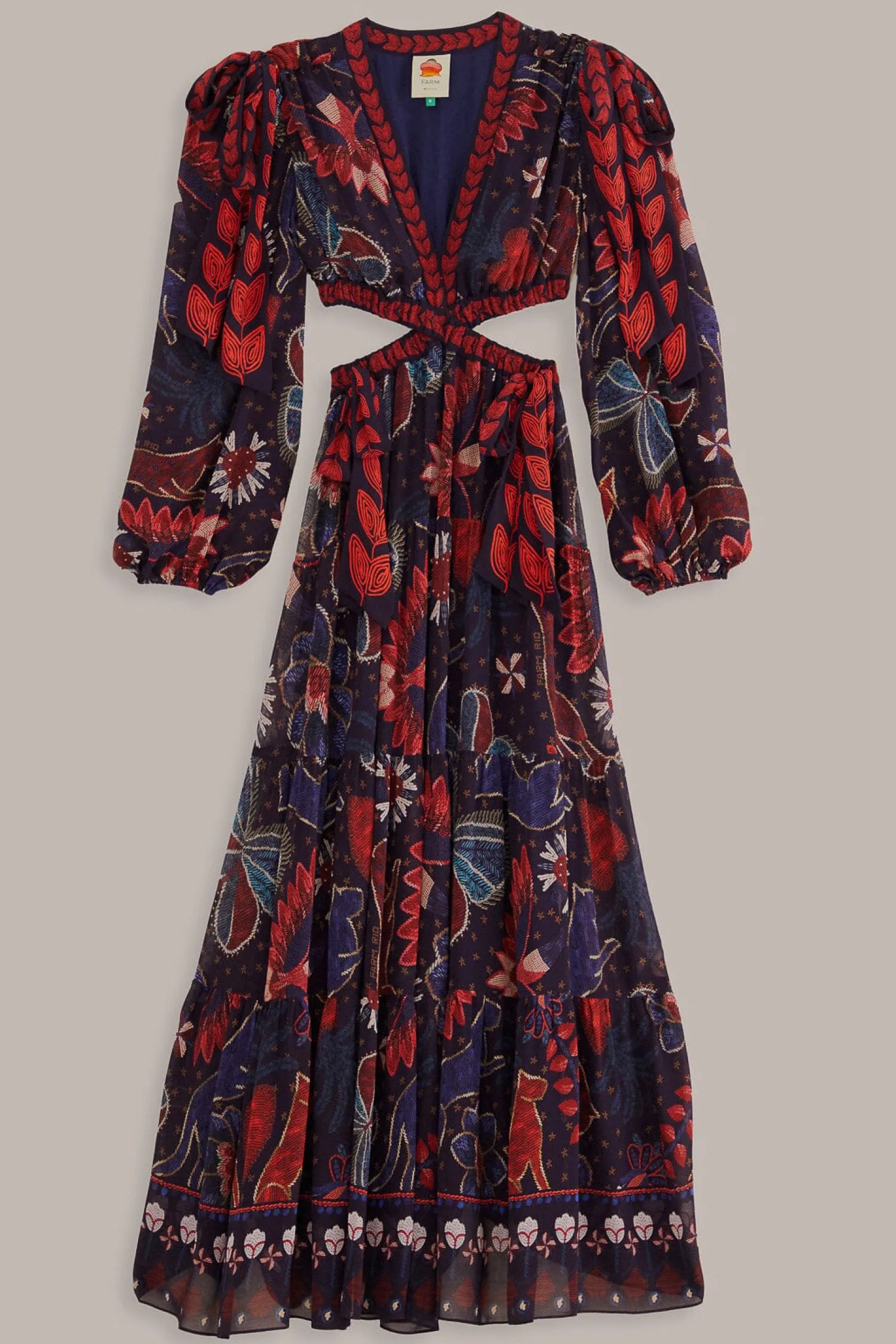 FARM Rio DARK BLUE TROPICAL SHINE CUT OUT MAXI DRESS